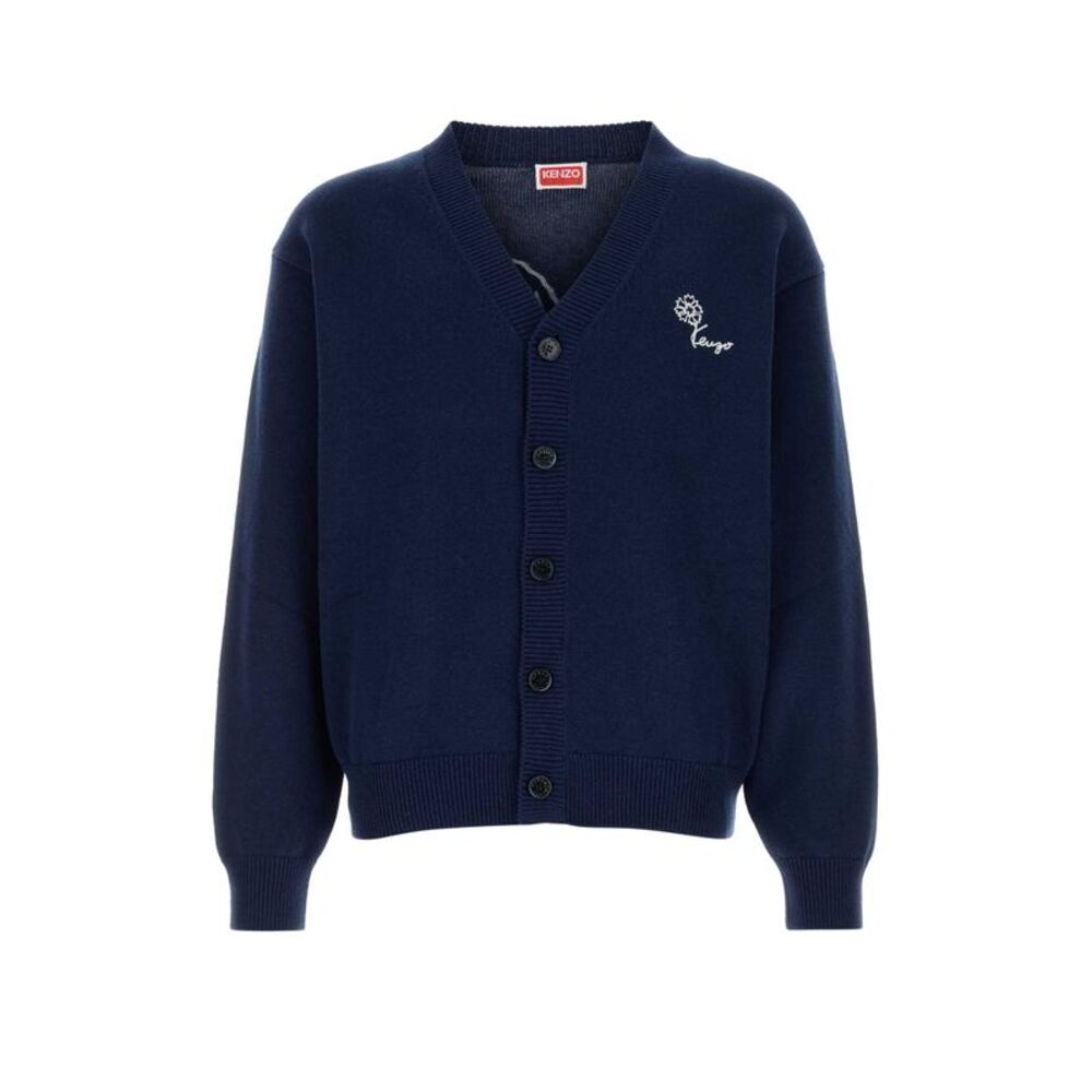 Kenzo Men Navy Blue Wool Blend Cardigan